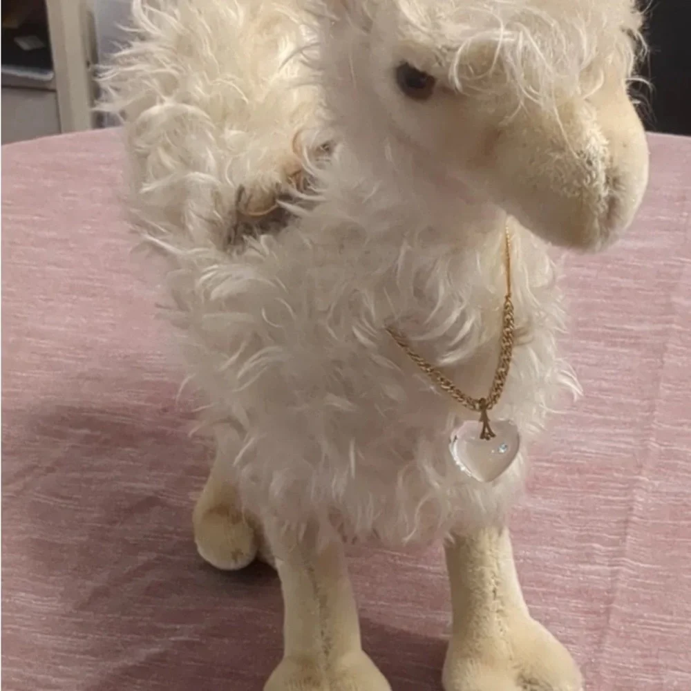vintage steiff stuffed alpaca mohair collectible, silver ear marker, one owner